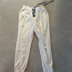 Dance & Marvel White Lace-Up Joggers
